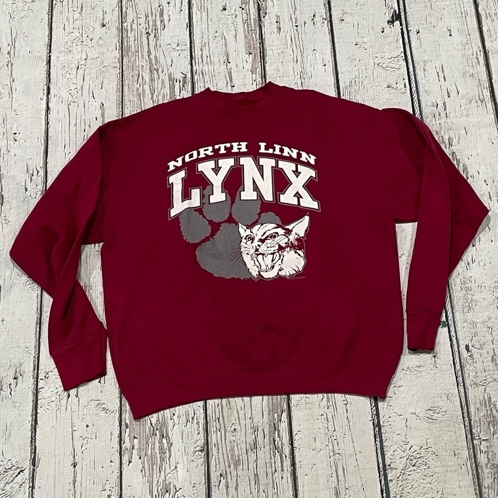 Vintage North Linn Lynx Cougars 1990s Crewneck Sports Jumper Sweatshirt